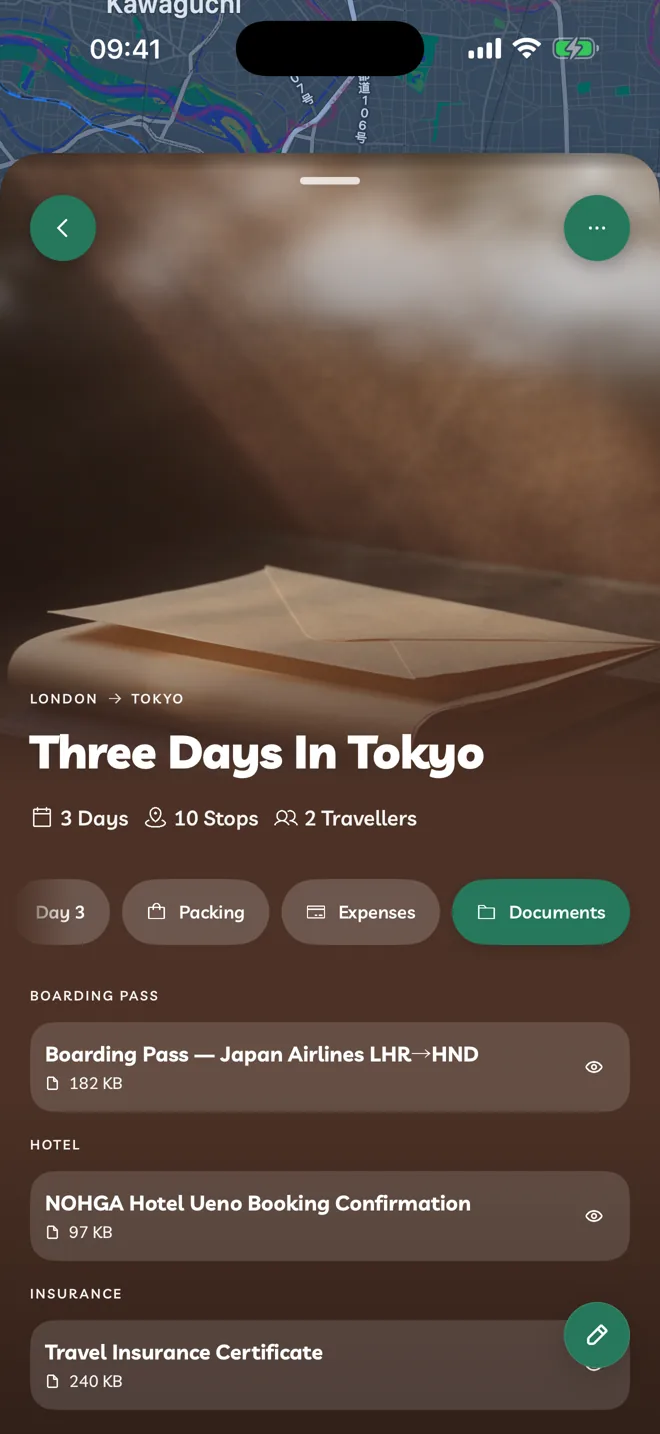 The Documents tab, grouped by kind