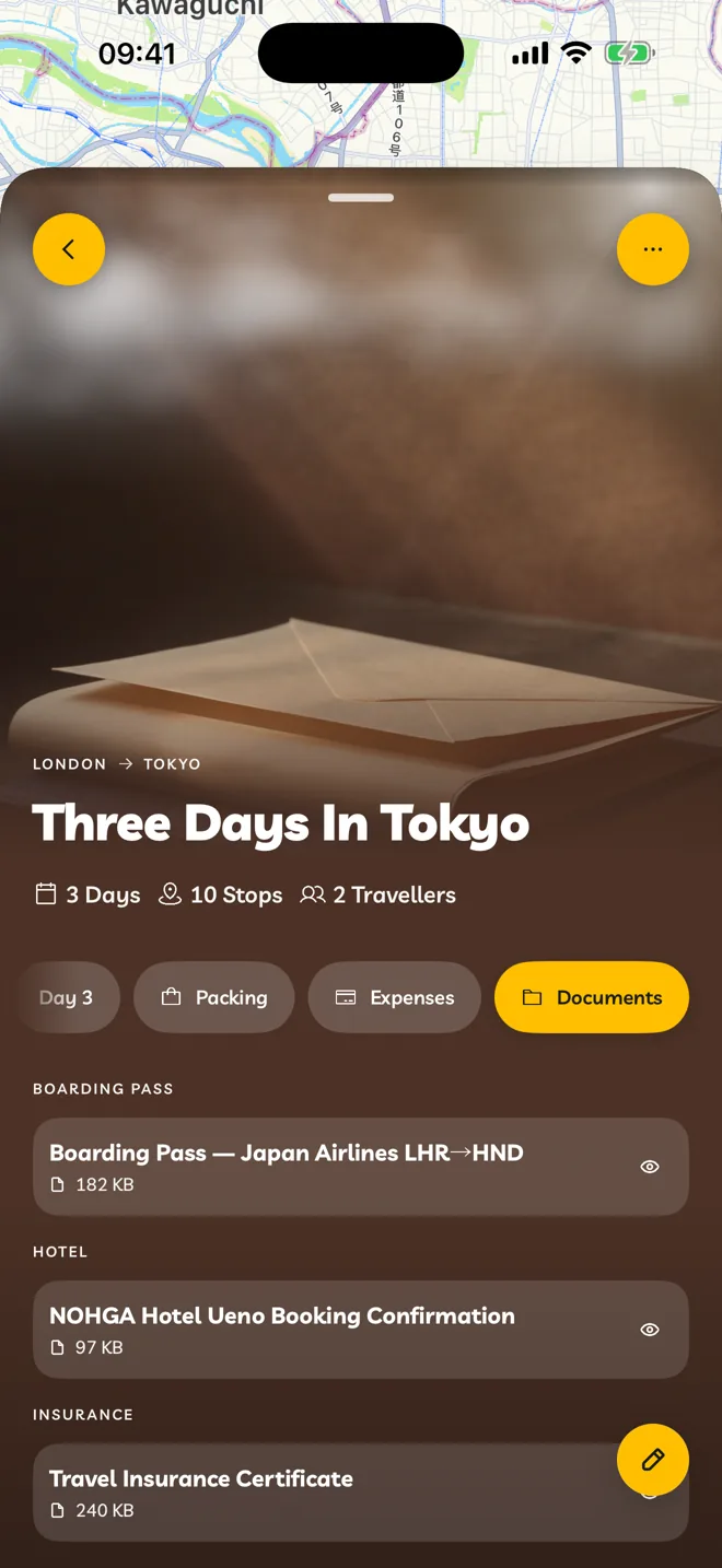 The Documents tab, grouped by kind