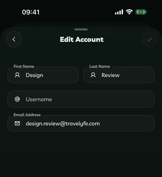 Edit Account with First Name, Last Name, Username and Email Address