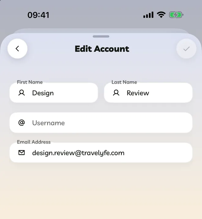 Edit Account with First Name, Last Name, Username and Email Address