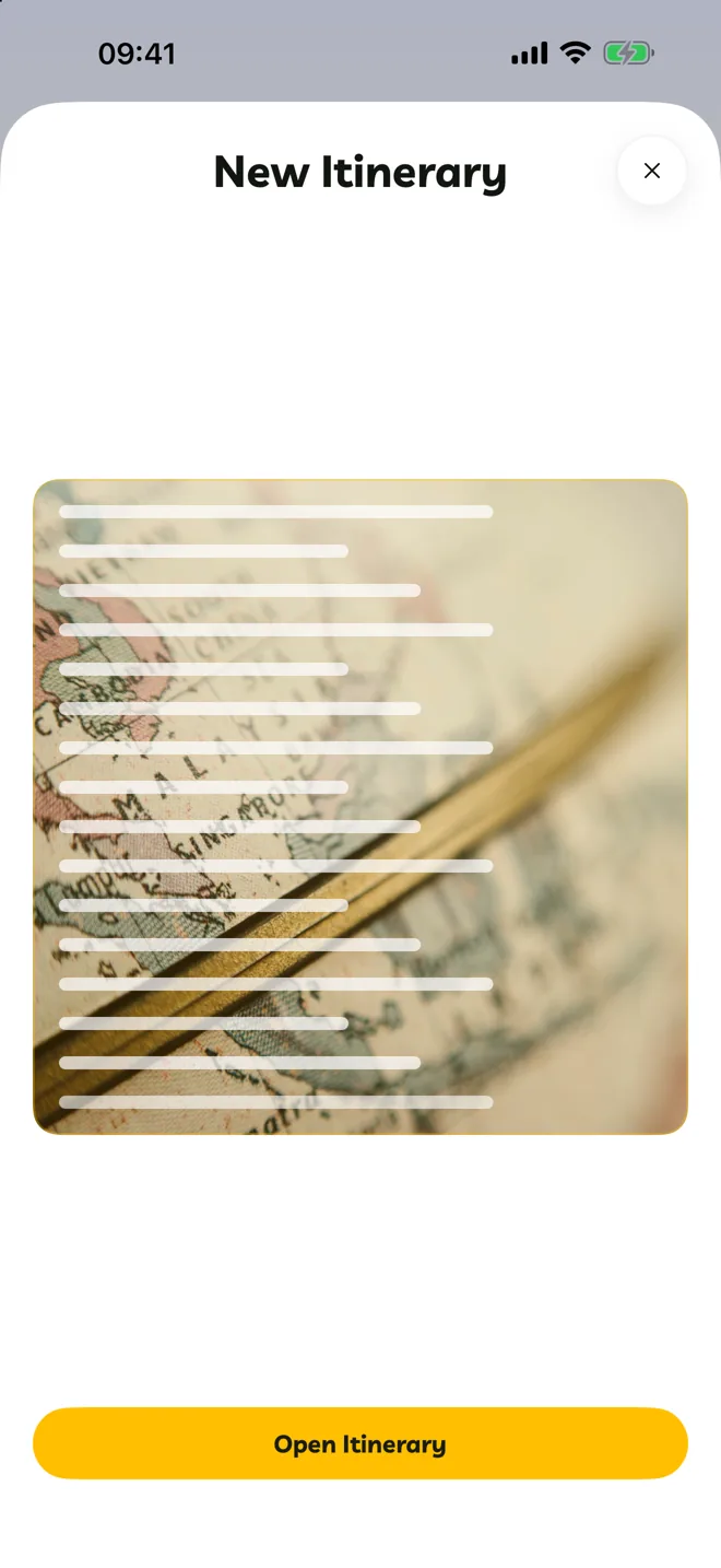 The Travelyfe card in the share sheet, ready to open the finished itinerary